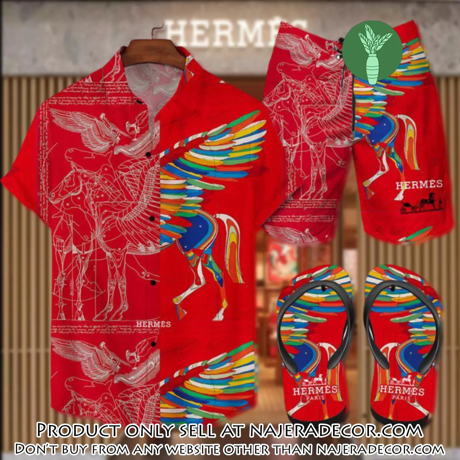 Hermes flip flops and combo hawaii shirt shorts luxury brand summer outfit hsf086 njr3119930